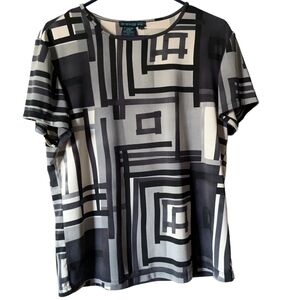 BCBG Top Exclusively for Nordstrom Black Gray White Blouse Sz. XL